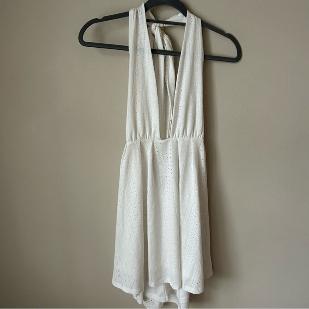 NWOT SHEIN White Plunge V-Neck Eyelet Sleeveless Mini Dress Women’s Size Small - Picture 4 of 9
